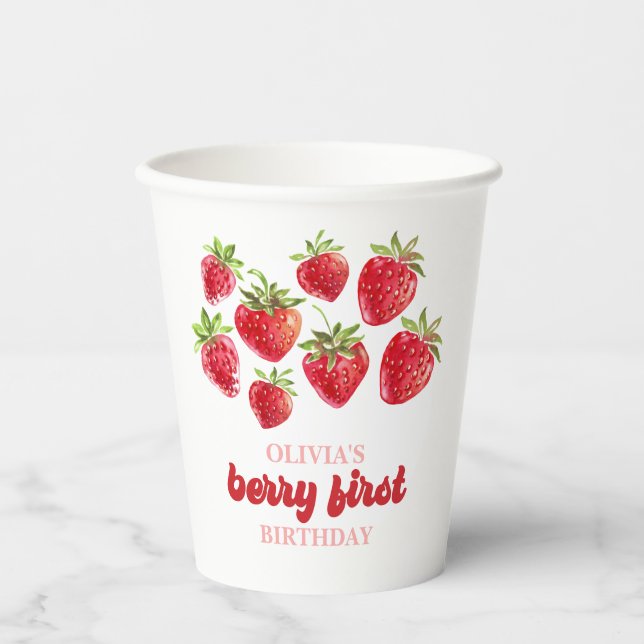 Strawberry Berry First Birthday Paper Cups (Front)