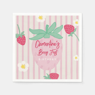 Strawberry Berry First Birthday Paper Napkins