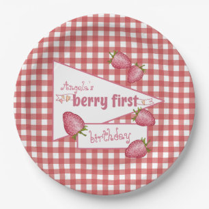 Strawberry Berry First Birthday Paper Plate