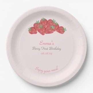 Strawberry Berry first birthday Paper Plate