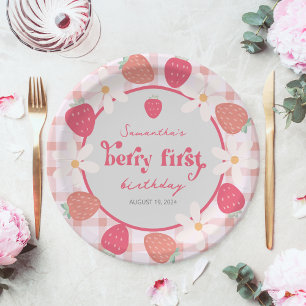 Strawberry Berry First Birthday Paper Plate