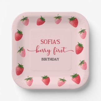 Strawberry Berry First Birthday Paper Plate