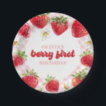Strawberry Berry First Birthday Paper Plate<br><div class="desc">Berry First Birthday! Strawberry and pink plaid birthday party plates.</div>