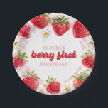 Strawberry Berry First Birthday Paper Plate<br><div class="desc">Berry First Birthday! Strawberry and pink plaid birthday party plates.</div>