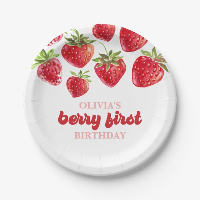 Strawberry Berry First Birthday Paper Plates (Front)