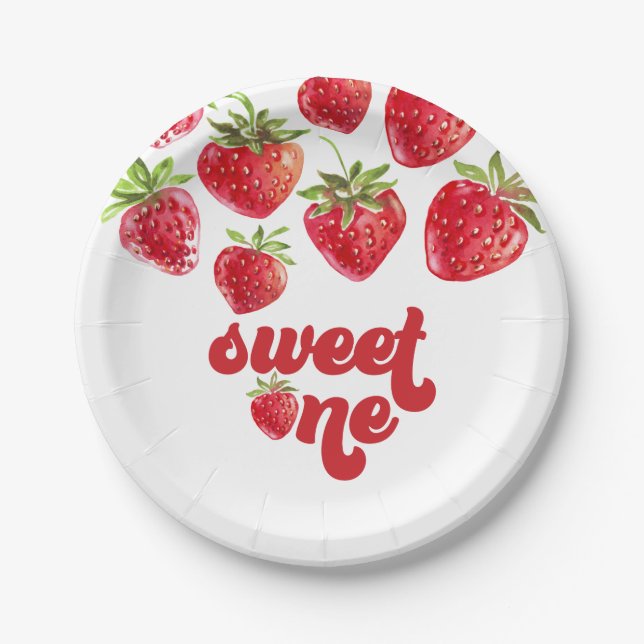 Strawberry Berry First Birthday Paper Plates (Front)