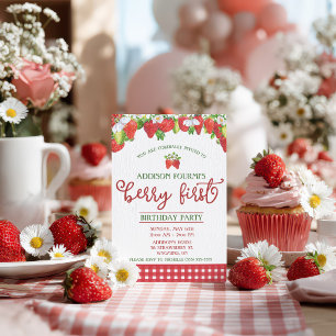 Strawberry, Berry First Birthday Party Invitation