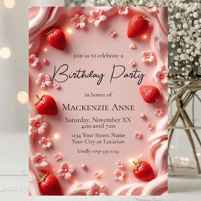 Strawberry Berry First Birthday Party Invitation (Creator Uploaded)