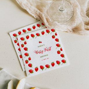 Strawberry Berry First Birthday Party Invitation Napkin