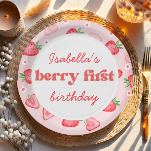 Strawberry Berry First Birthday Party  Paper Plate