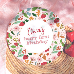 Strawberry Berry First Birthday Party Paper Plate