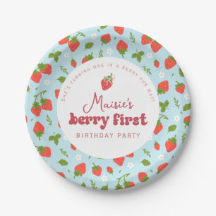 Strawberry Berry First Birthday Party Paper Plate
