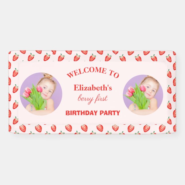 Strawberry Berry First Birthday Photo Banner (Horizontal)