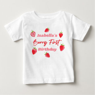 Strawberry Berry First Birthday Red and Pink Baby T-Shirt