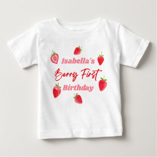 Strawberry Berry First Birthday Red and Pink Baby T-Shirt