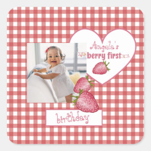 Strawberry Berry First Birthday Square Sticker