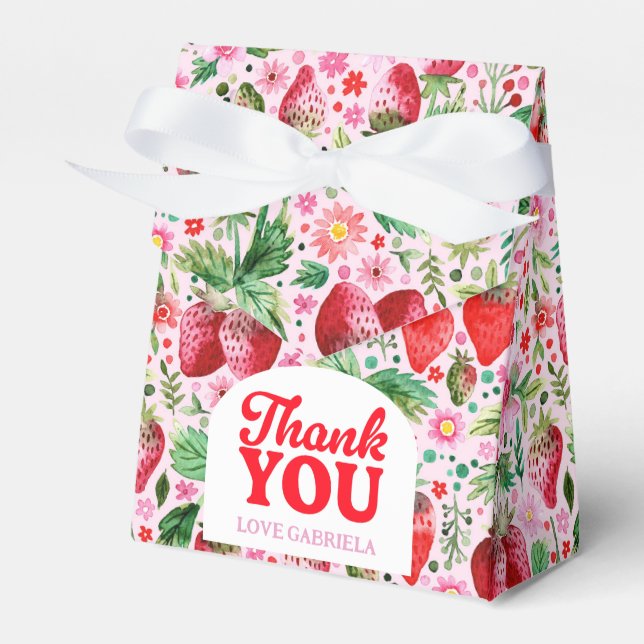 Strawberry Berry First Birthday Thank You Favour Box (Front Side)