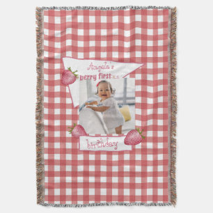 Strawberry Berry First Birthday Throw Blanket