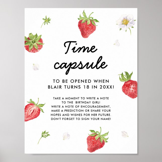 Strawberry Berry First Birthday Time Capsule Poster (Front)