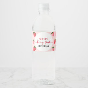 Strawberry Berry First Birthday Water Bottle Label