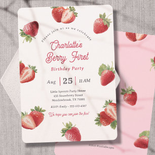 Strawberry Berry First Girl 1st Birthday Invitation