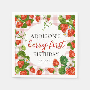 Strawberry Berry First Girl 1st Birthday Napkin