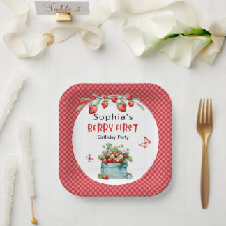 Strawberry Berry First Girl 1st Birthday  Napkin Paper Plate
