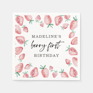 Strawberry Berry First Girl 1st Birthday Napkins