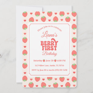 Strawberry Berry First Girl’s 1st Birthday Party Invitation