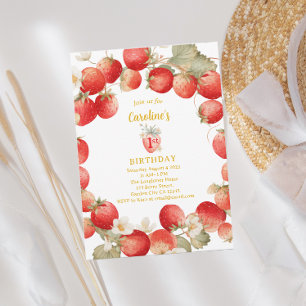 Strawberry Berry First Girls Birthday Invitation