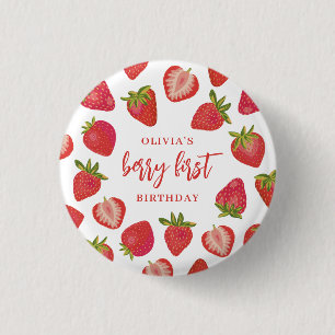 Strawberry Berry First Girls Personalised Birthday 3 Cm Round Badge