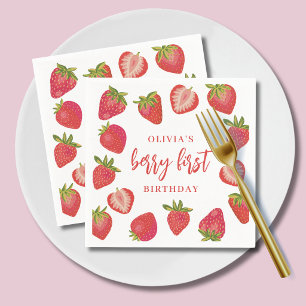 Strawberry Berry First Girls Personalised Birthday Napkin