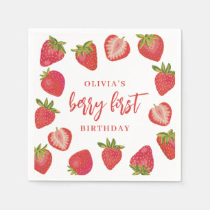 Strawberry Berry First Girls Personalised Birthday Napkin