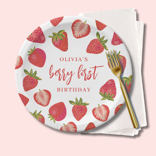Strawberry Berry First Girls Personalised Birthday Paper Plate
