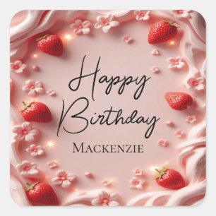 Strawberry Berry First Happy Birthday Party Square Sticker