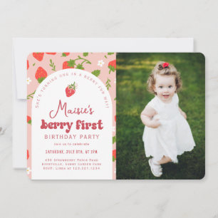Strawberry Berry First Photo Birthday Party Invitation