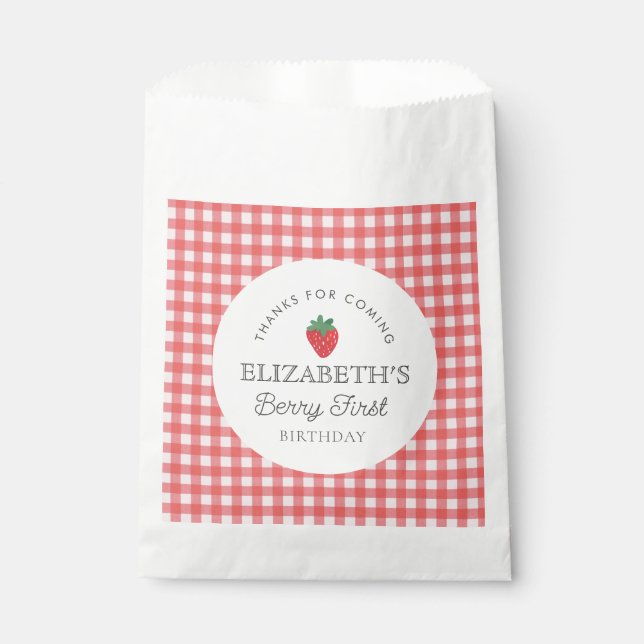 Strawberry Berry First Picnic Birthday  Favour Bags (Front)
