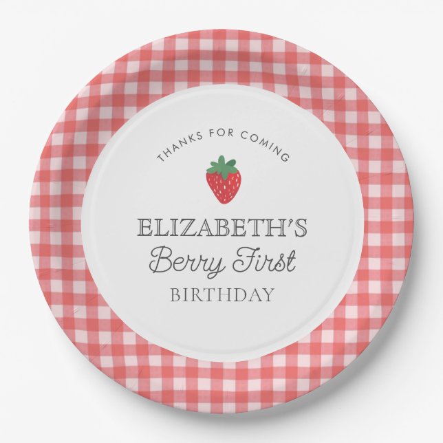 Strawberry Berry First Picnic Birthday  Paper Plate (Front)