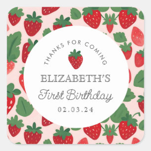 Strawberry Berry First Picnic Birthday  Square Sticker