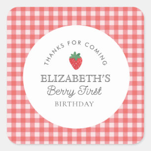 Strawberry Berry First Picnic Birthday  Square Sticker