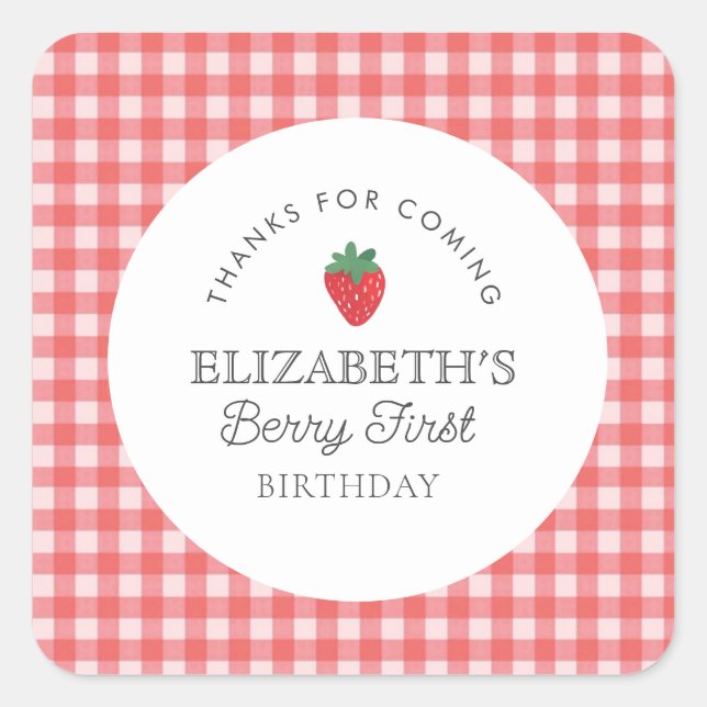 Strawberry Berry First Picnic Birthday  Square Sticker (Front)