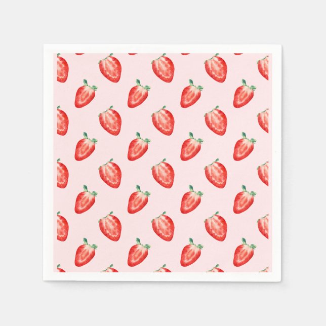 Strawberry Berry First Pink Birthday Invitation Napkin (Front)