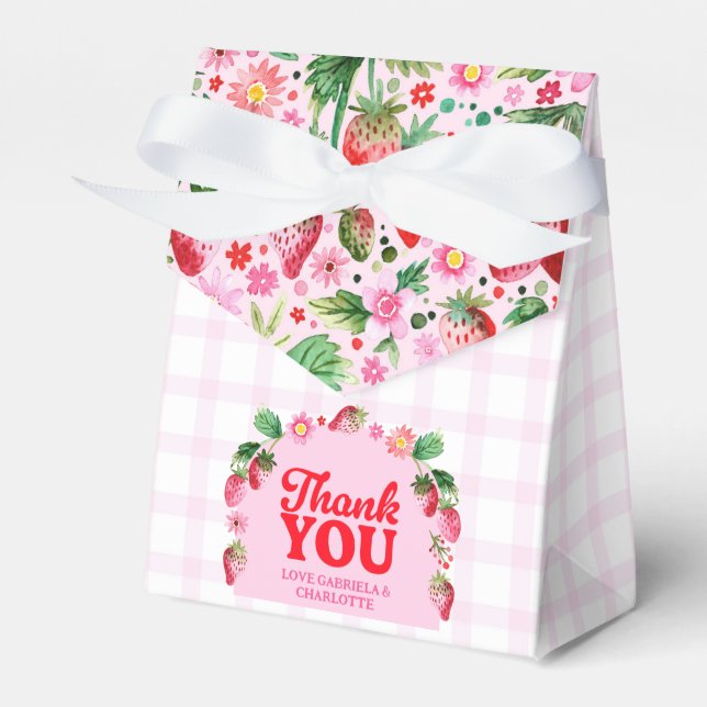 Strawberry Berry First Twins Joint Birthday  Favour Box (Front Side)