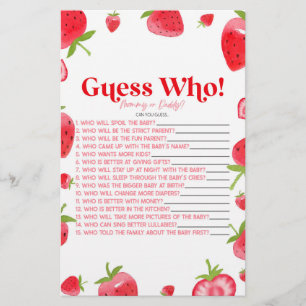 Strawberry Berry Guess Who! Baby Shower Game Stationery