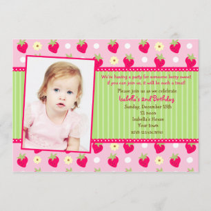 Strawberry Berry Photo Birthday Party Invitations
