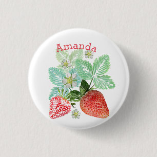 Strawberry, berry red. 3 cm round badge