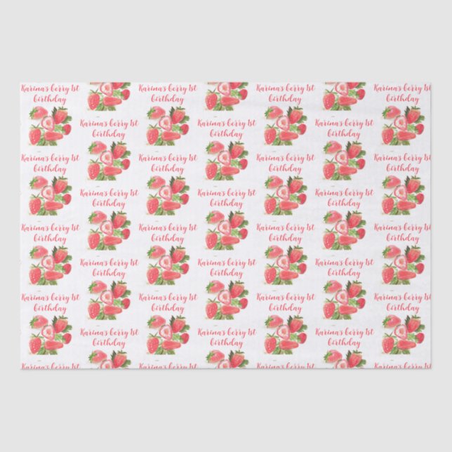 Strawberry Berry Sweet 1st Birthday party Cute Tissue Paper (Front)