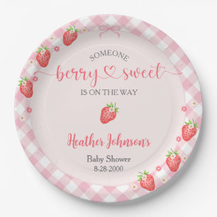 Strawberry Berry Sweet Baby Girl Baby Shower Paper Plate