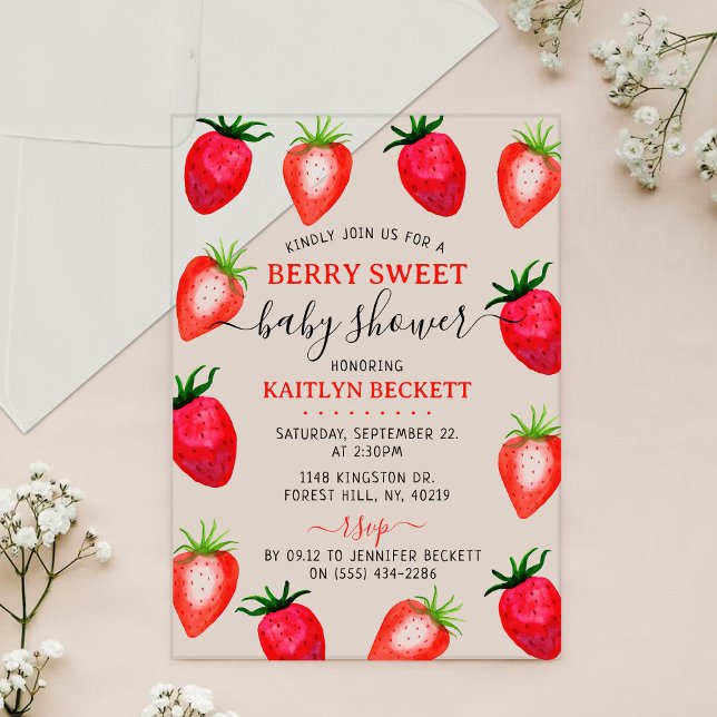 Strawberry Berry Sweet Baby Shower Acrylic Invitations (Creator Uploaded)