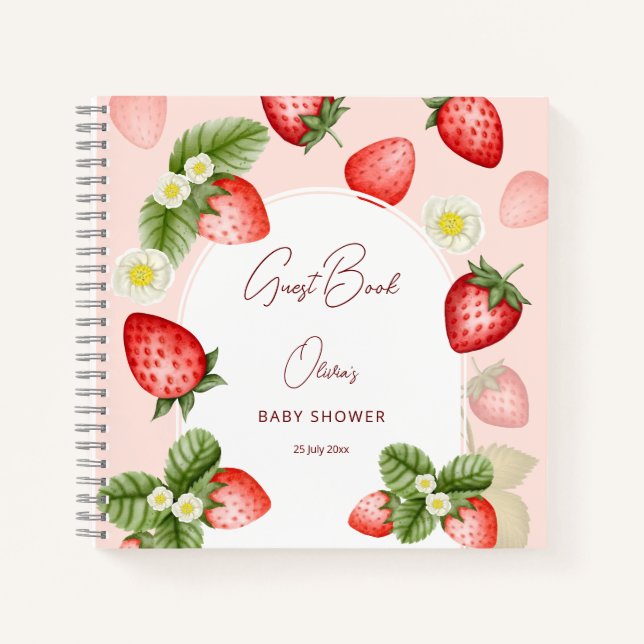 Strawberry  berry sweet baby shower guest book (Front)